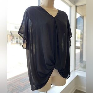 Lush Black Chiffon Twist Front Blouse V-Neck Dolman Sleeve Size M